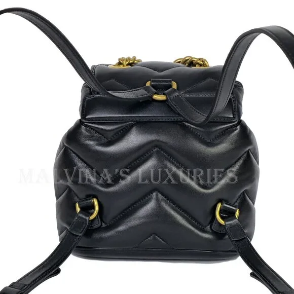 GUCCI BAG 777253 GG MARMONT LOGO BACKPACK BLACK QUILTED LEATHER - Picture 7 of 16
